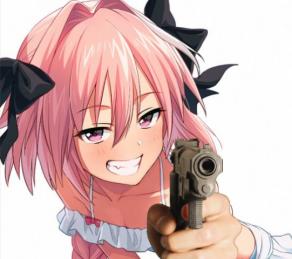 1girl anime gun pink_hair trap // 541x480 // 44.6KB
